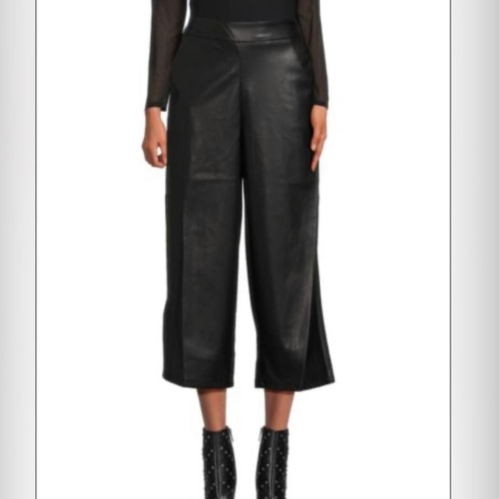 DKNY Faux Leather Cropped Wide Leg Pants Size 2